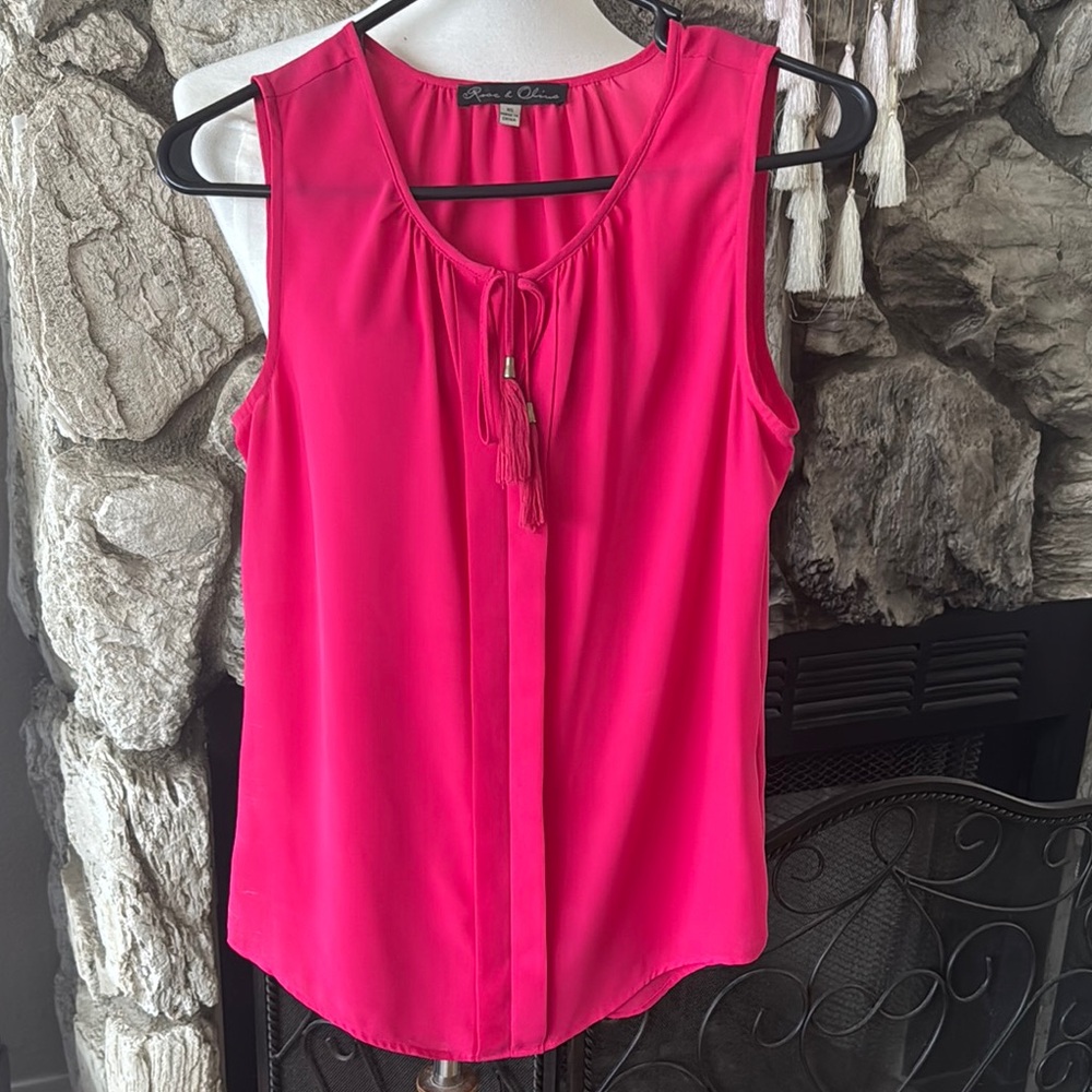 Pink Sleeveless Tie Front Blouse